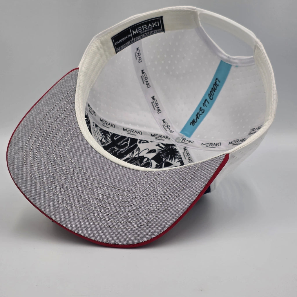 Multicolored cap with navy, white, and red sections on a light gray background variant-seventy-six