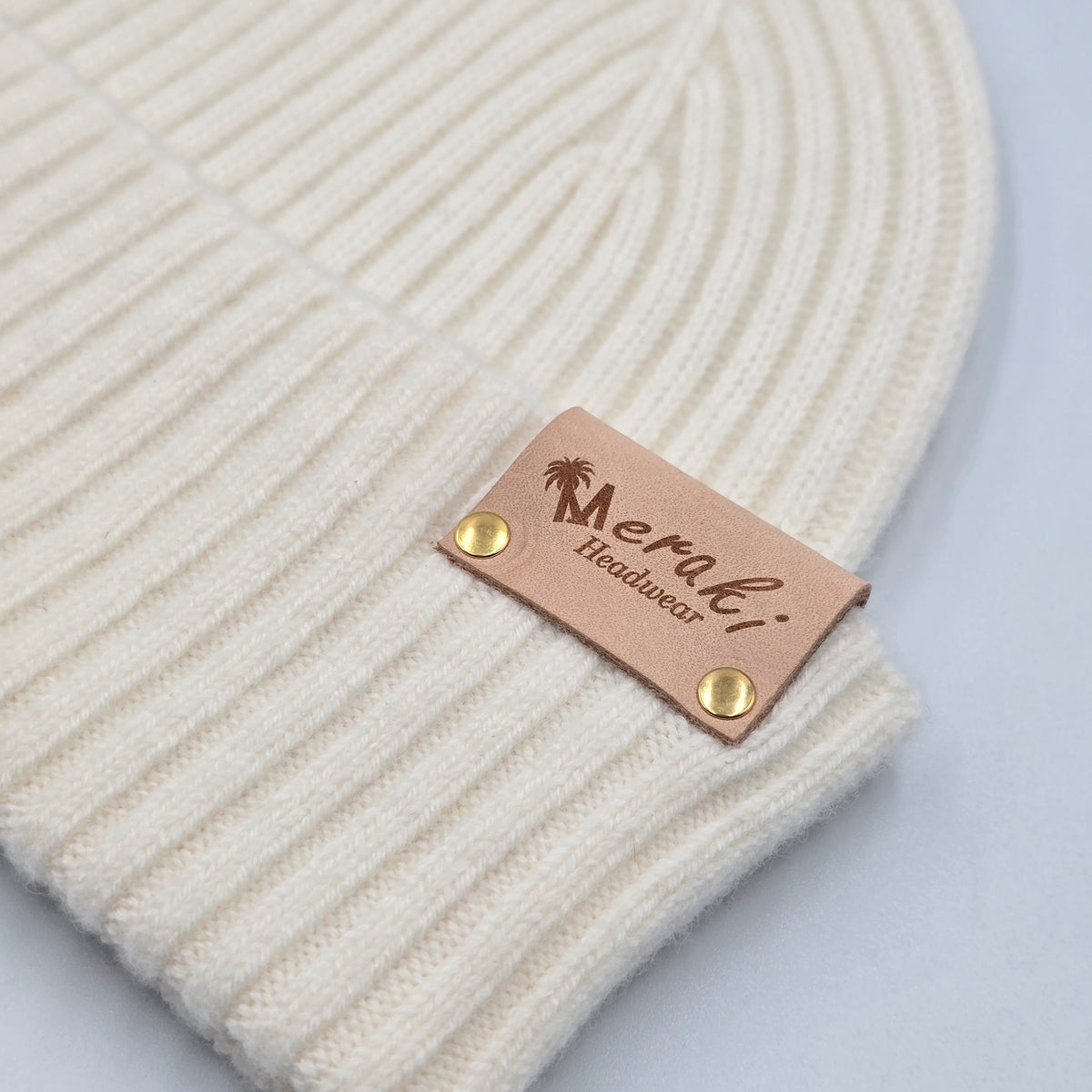 Cream Merino Wool Beanie close view variant-cream