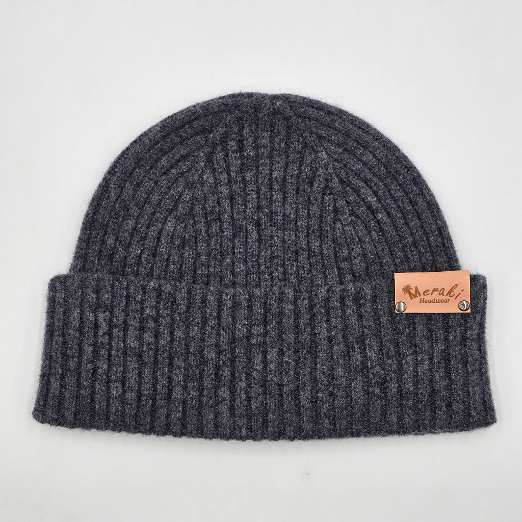 Charcoal Merino Wool Beanie front view 2 variant-charcoal