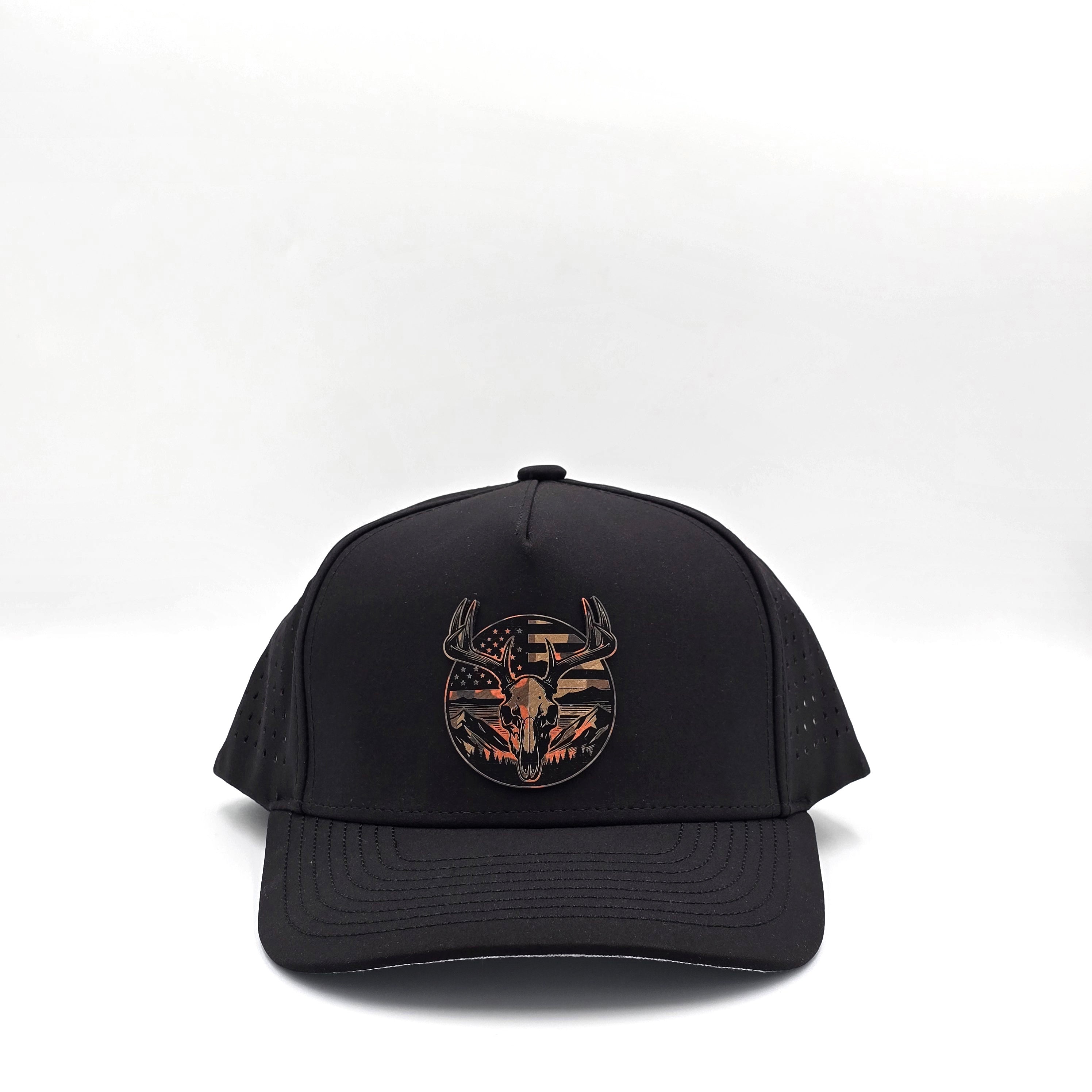 Midnight Black 5 Panel American Flag Hunting Orange Camo