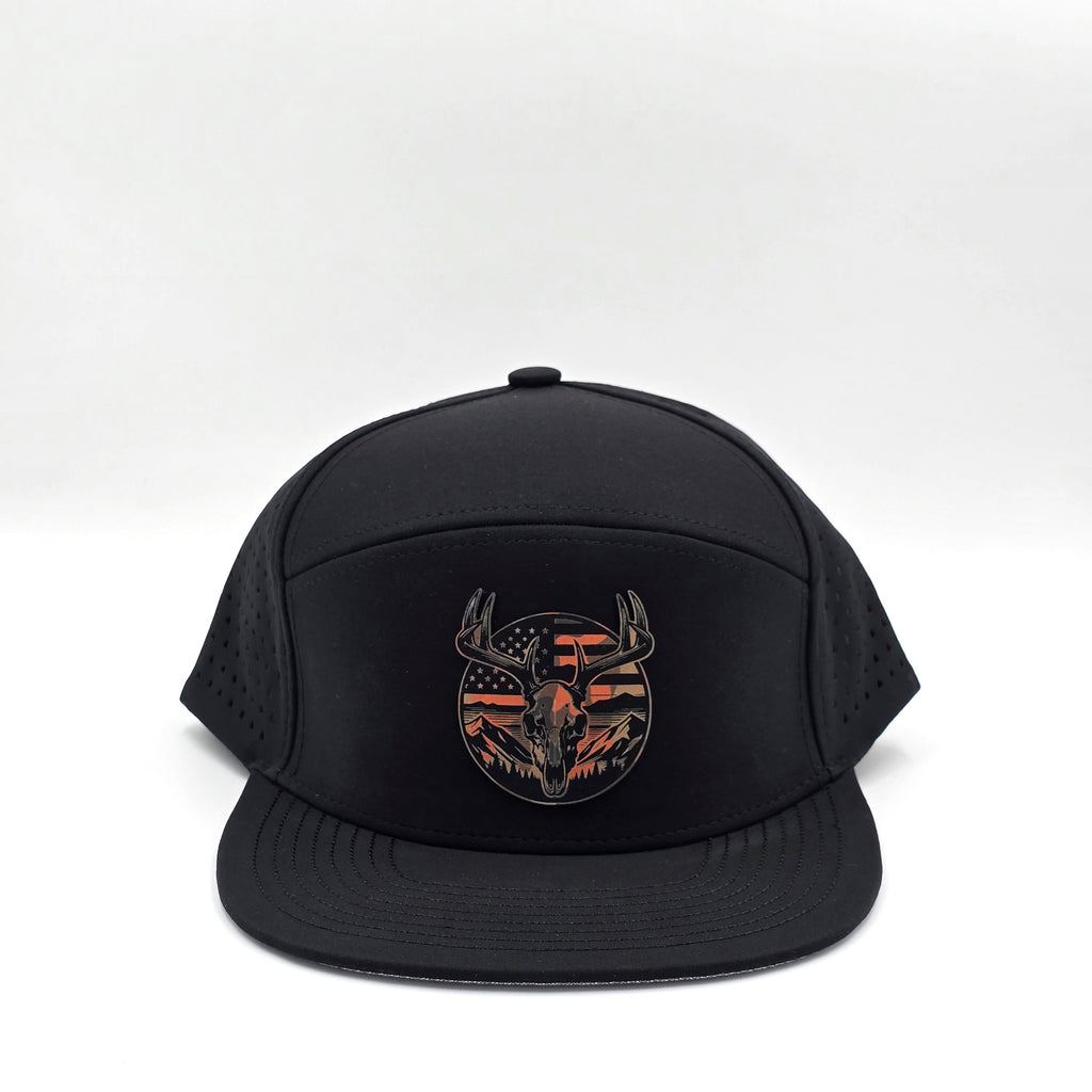 Midnight Black 6 Panel American Flag Hunting Orange Camo