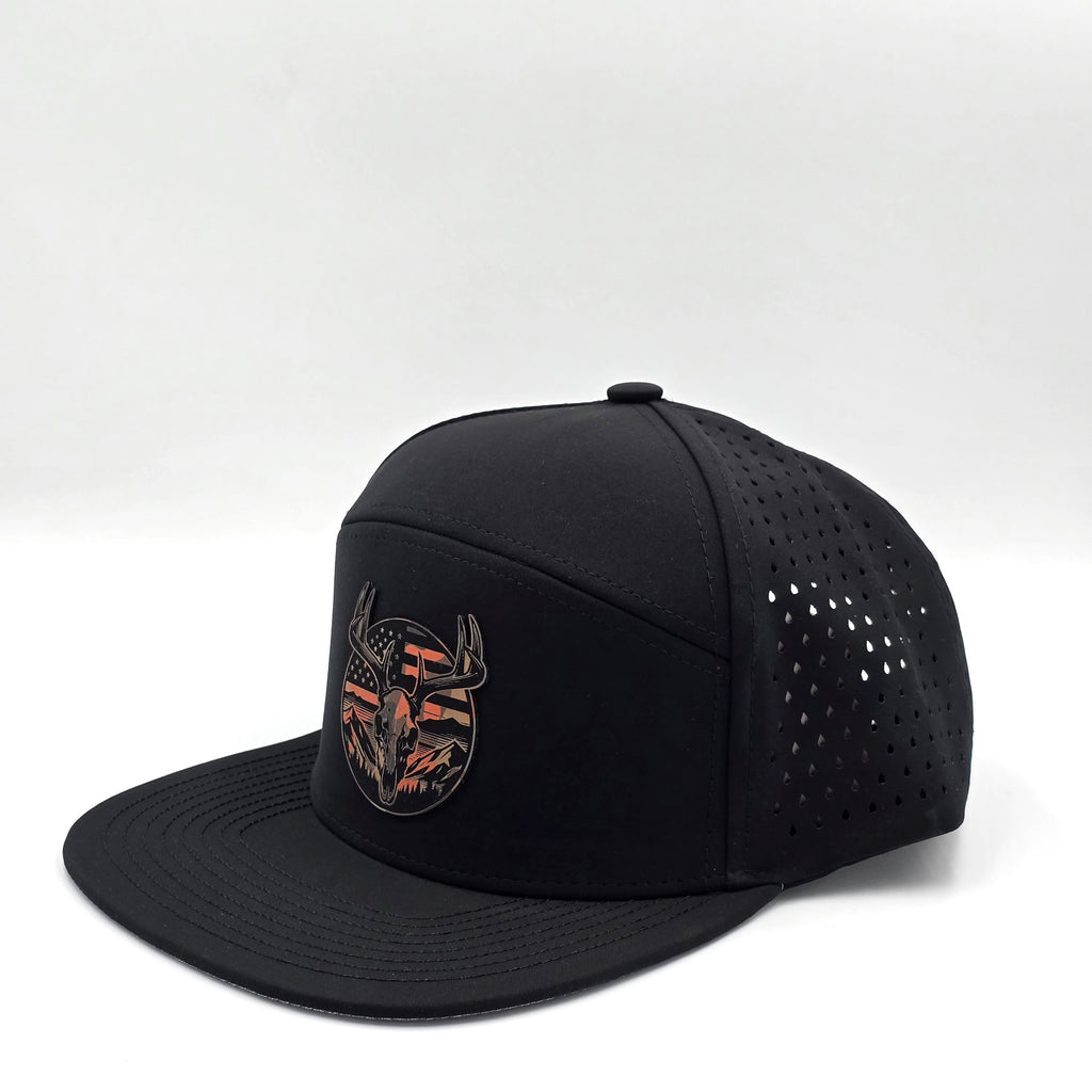 Midnight Black 6 Panel American Flag Hunting Orange Camo