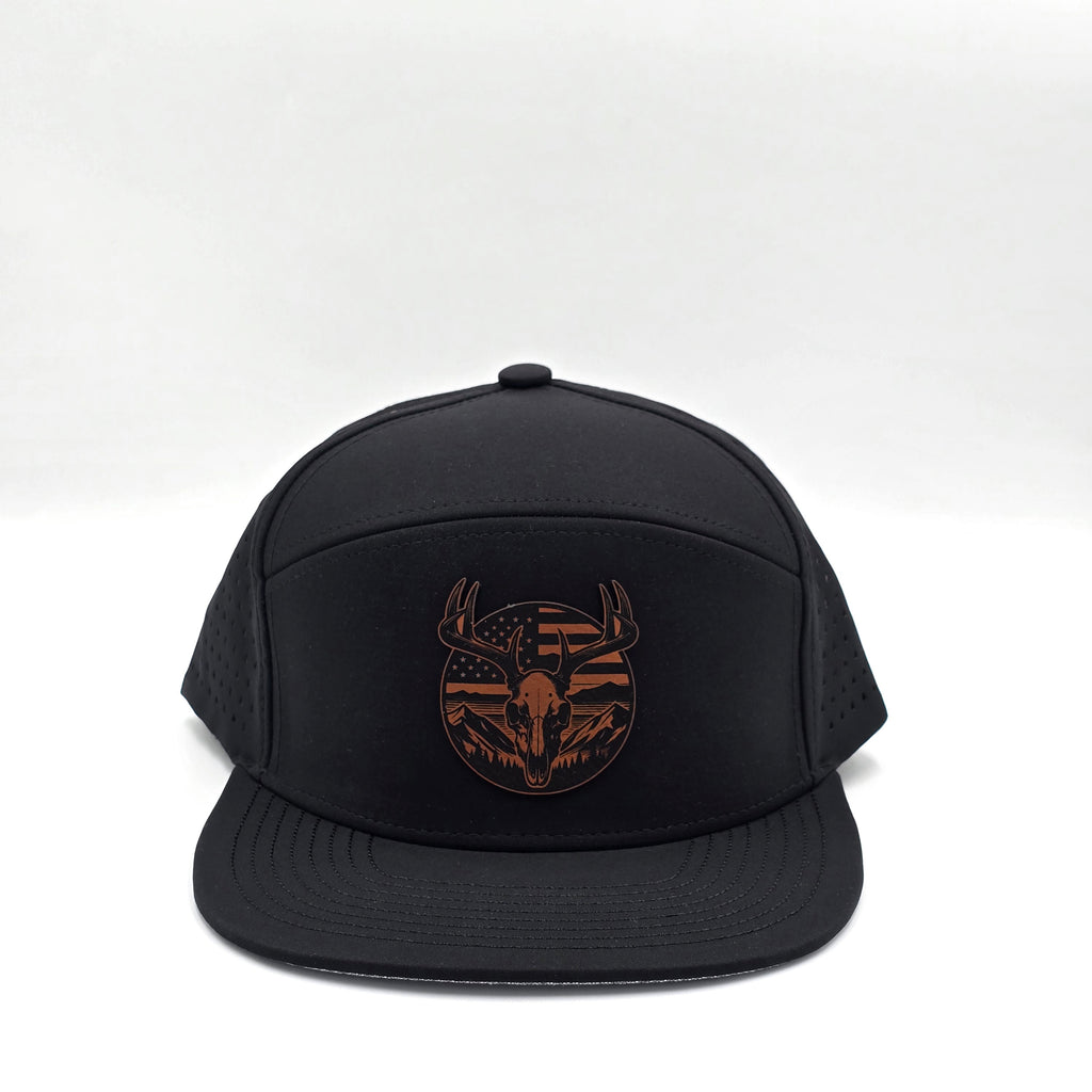 Midnight Black 6 Panel American Flag Hunting Rawhide