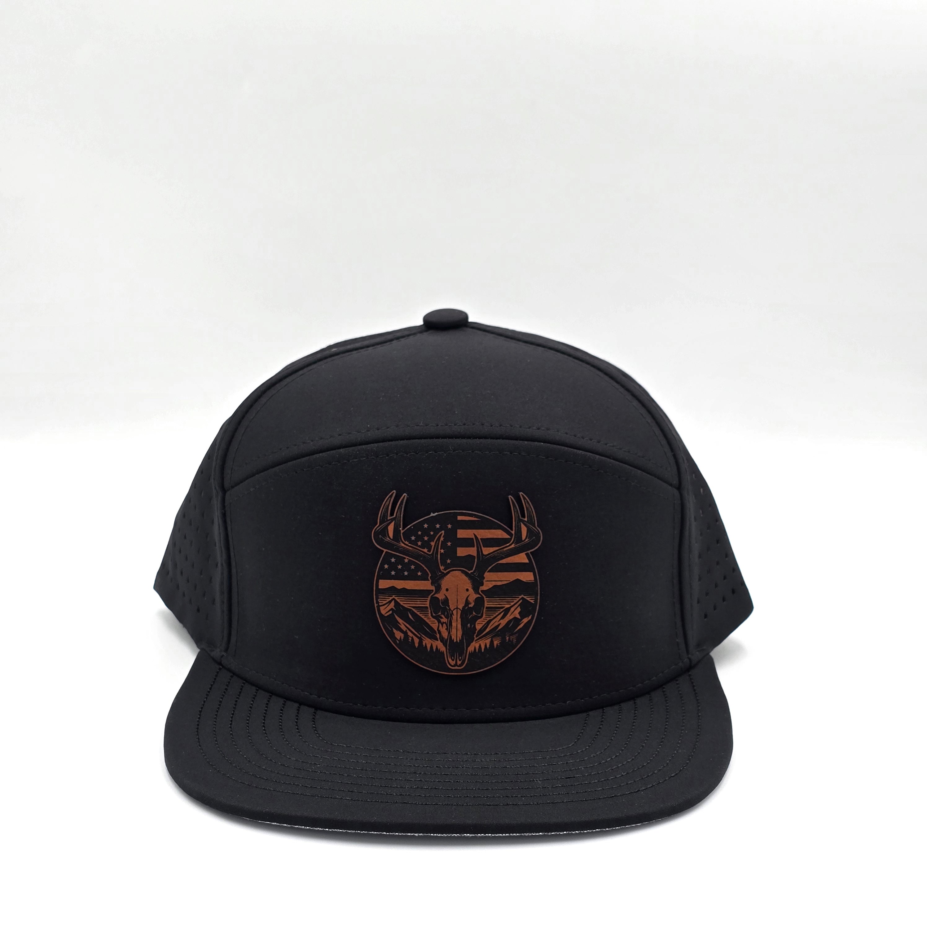Midnight Black 6 Panel American Flag Hunting Rawhide