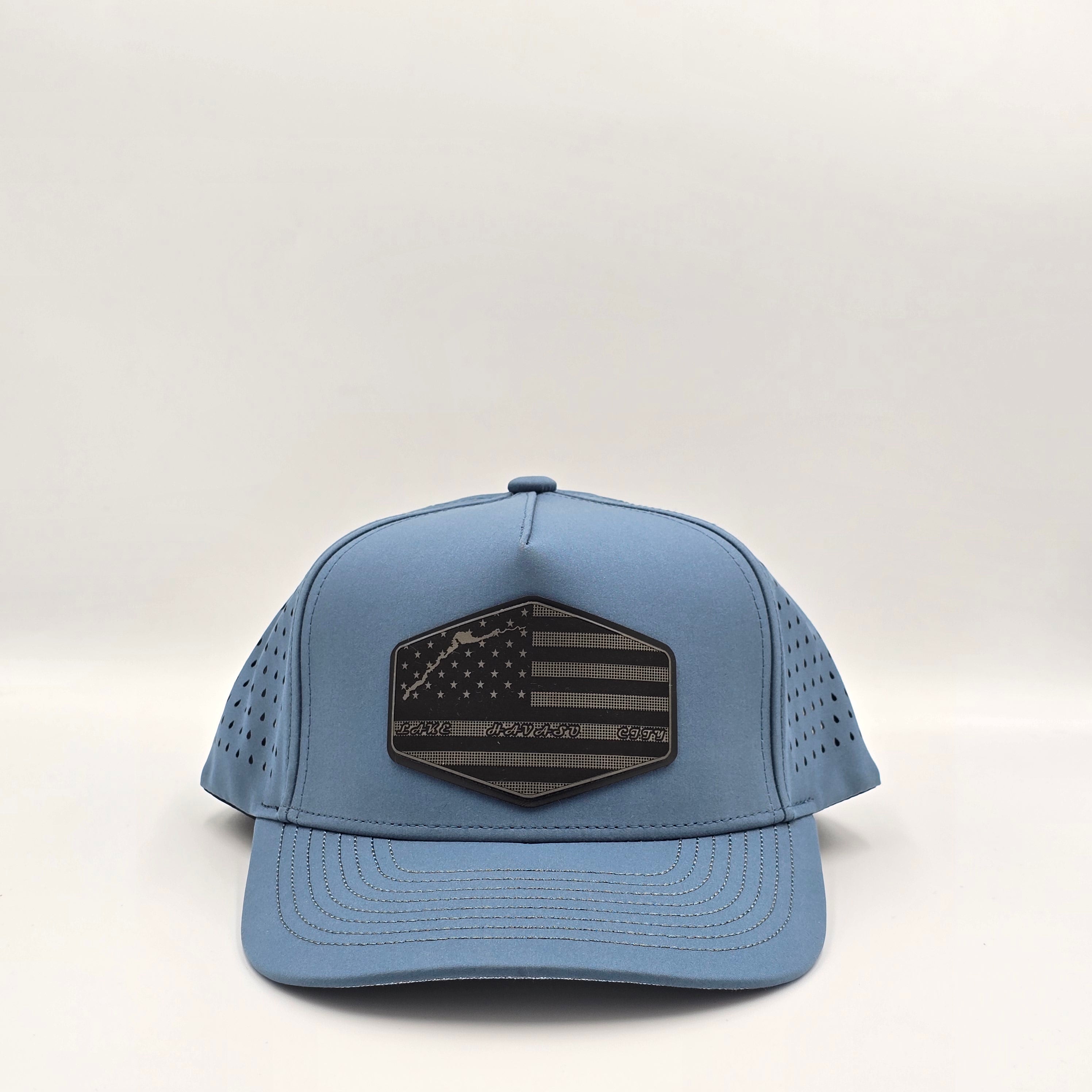 Slate Blue 5 Panel Lake Havasu City Lake Map with USA Flag